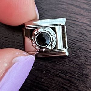 Black round gem Italian charm link
